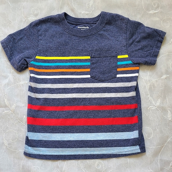 Kids Colorful Striped Navy T-Shirt Boys 3T Back To School Shirt - Picture 1 of 5